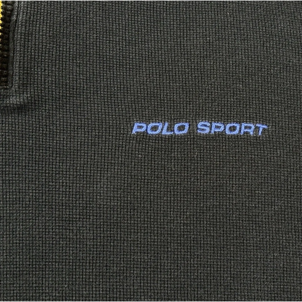 Polo Sport Ralph Lauren‎ Quarter Zip Pullover Green Yellow Waffle Knit Size M